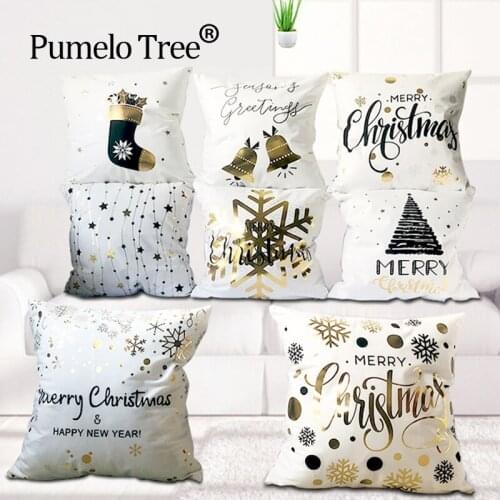 Merry Christmas Bronzing Cushion Cover Decorative Pillow New YearS Decor Gold Pillow Case Home Chair Sofa Xmas Navidad Cojin