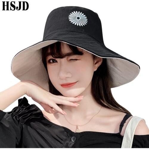 Double-Sided Embroidery Flower Sun Hats For Women Summer Foldable Large Brim UV Protection Beach Hat Panama Female Cap Bonnet