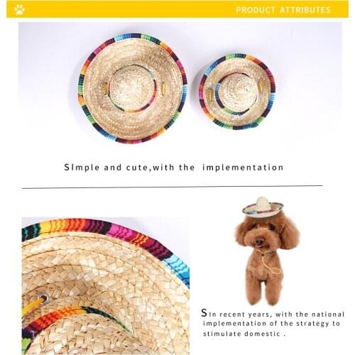 Household Cute Mini Puppy Dog Cat Straw Woven Sun Hat Cap Mexican Sombrero Pet Supplies Cute Costume For Dogs Adjustable