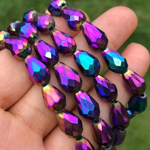 Wholesale Purple Blue Austria Teardrop Crystal Loose Faceted Drop Briolette Glass Beads For Jewelry Making Craft Diy Earrings