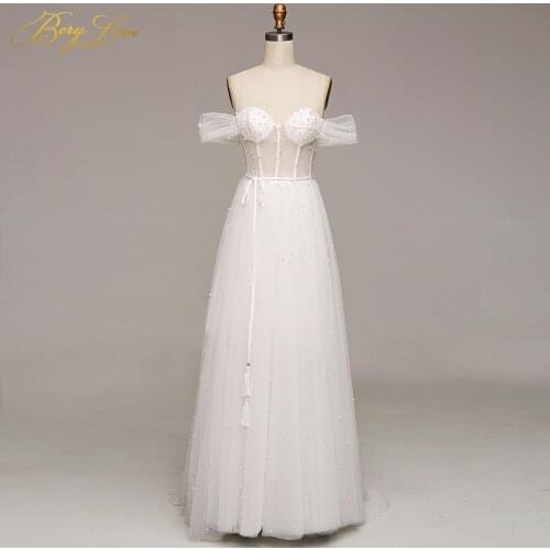 2020 Fairy Pearls Ivory Wedding Dress Spaghetti Straps Sweetheart Wedding Gown Side Sleeves Bridal Dress Bride Gown Marriage