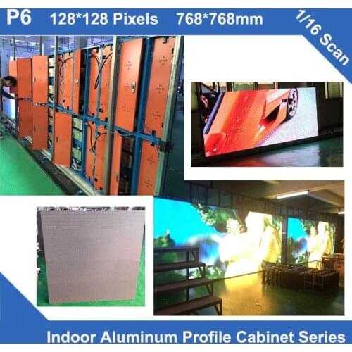 TEEHO P6 6pcs/lot indoor full color led display aluminum profile cabinet 768mm*768mm fixed rental 1/16 scan panel billboard led
