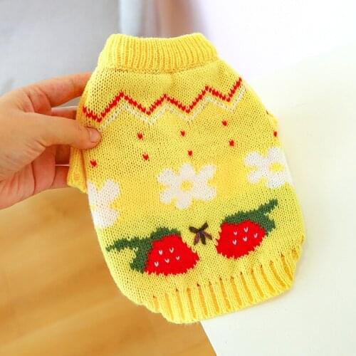Sweater for Dogs Autumn Winter Warmth Strawberry Jumper Flower Pet Puppy Dog Clothes Yellow dog apparel