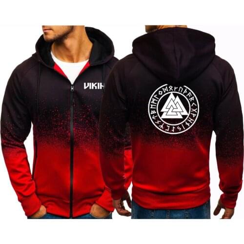 Unisex Men Odin Viking Valhalla Punk Gradient Zipper Hoodies Gradient Sweatshirts Harajuku Man Jacket Coats