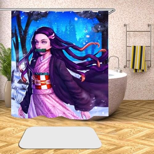 High Quality Anime Demon Slayer 3D Printed Shower Curtains Bath Products Bathroom Decor with Hooks Waterproof 04