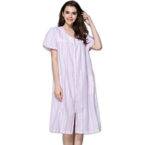 Plus size Sexy summer 100% cotton stripe women nightgowns simple women sleep indoor casual sleepdress for women S-XXXL 160KG