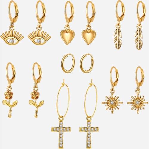 7 Pair/Pack Ethnic Cross Eye Heart Earrings Set Female Danging Drop Earring Women 2018 Jewellery Indian Jewelry Brincos