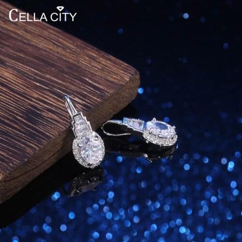 Cellacity 925 Sterling Silver Female Earrings with Oval Shape Zircon Gemstone Pagoda Drop Earring Wedding Party Gifts Jewellery