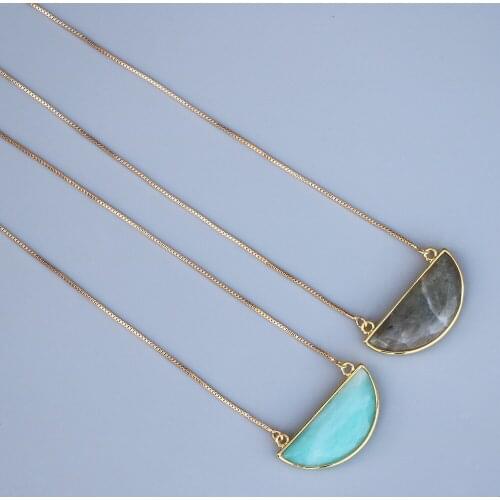 Fashion Half Moon Shape Pendant Necklace Natural Stone Amazonite & Labradorite Stone Choker Necklace For Women Girls