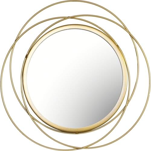 Golden Hanging Wall Mirror Geometric Metal Frame Wall Mount Makeup Mirror For Party Wedding Gift Bathrooms Bathroom Decor Mirror