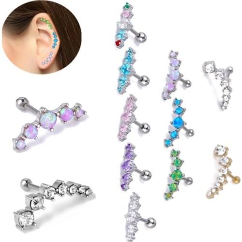 1Piece Opal Ear Helix Cartilage Piercing Ring Fashion Crystal Tragus Piercing Earring Rook Body Jewelry Pircing Cartilagem Gift