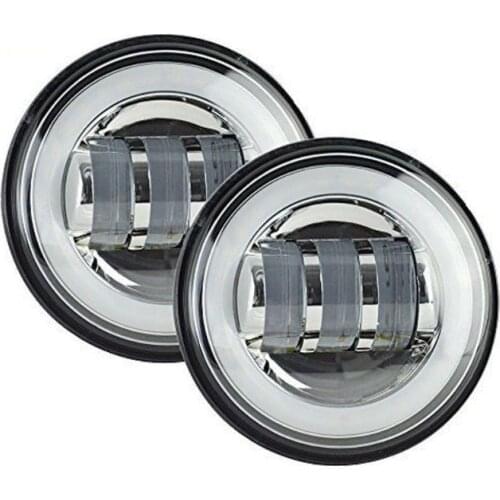 2PCS Motorcycle 4 1/2" 4.5 Inch 30W 6000K LED Fog Light Passing Auxiliary Lamps with White Halo Ring