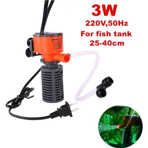 3W 3 in 1Mini Aquarium Internal Filter Submersible Water Pump Filter Oxygen Circulation For Fish Turtle Tank 300L/H