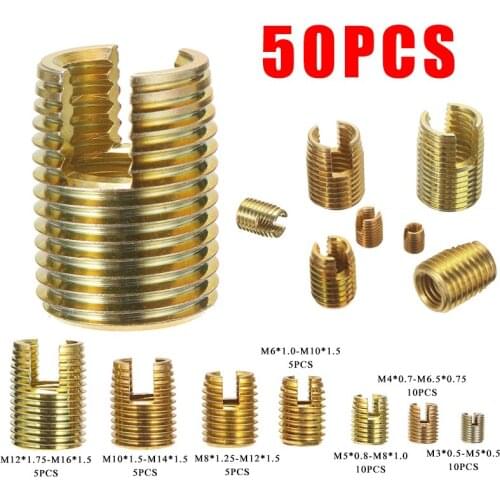 50pcs Self Tapping Thread Slotted Inserts Set M3-M12 Threaded Inserts Metal Thread Repair Insert Screw Tool