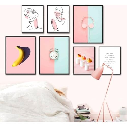 Abstract Line Face Woman Girl Clock Milk Wall Art Canvas Painting Nordic Posters And Prints Wall Pictures For Living Room Decor