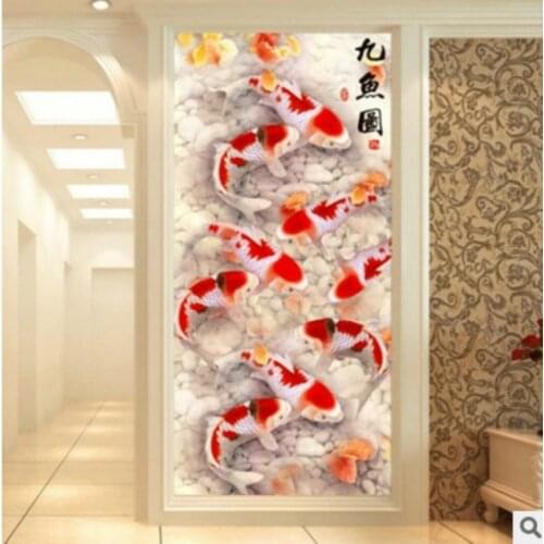 Diamond Embroidery Mosaic Painting Cross Stitch FullRound Drill Vertical Version 9 Carps DIY 5D/3D Sale Decoration Gift