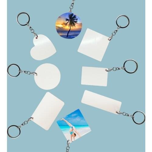 5 Pcs/Set Sublimation Blank Keychains Heat Transfer Key Chain Double-Side Printed MDF Keyrings Key Tags with Split Rings for DIY