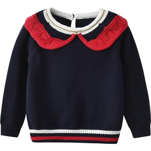 Kids Girl Fall Winter Clothes Navy Cotton Knitted Pullover Sweater Autumn 2020 Toddler Girl Tops 1-5Y