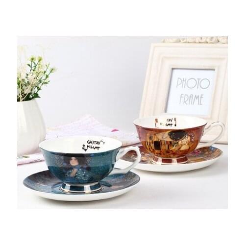 European Style Bone Porcelain Coffee Mug saucer Set British Afternoon Tea Healthy Birthday Gift creative coffee mug bonus spoon