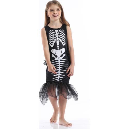 Girls Mermaid Skeleton Cosplay Costume Halloween Black Witch Dress Kids Scary Disfraces Dark Spooky Outfit Kids