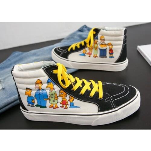 Mens Vulcanize Shoes 2020 New Fashion Cartoon Printed Mens Canvas Shoes Casual Couple High top School Outdoor Canvas Sneakers