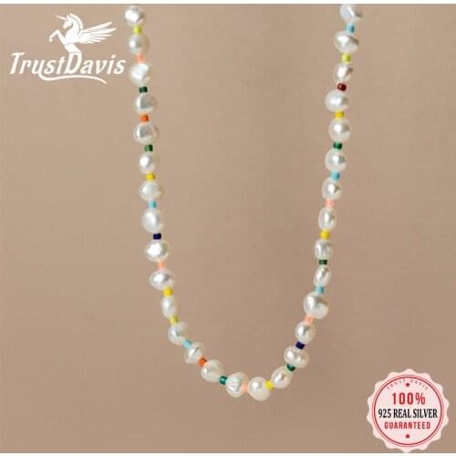 TrustDavis Luxury 925 Sterling Silver Simple Color Freshwater Pearl Choker Short Necklace For Women Wedding Party Jewelry DA2400