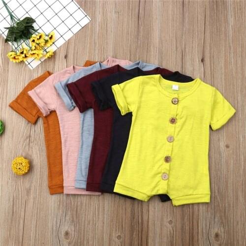 Girl&Boy Baby Rompers 100% Cotton Summer Infant Baby Clothes Short Sleeve New Born Baby Clothes Casual Solid Jumpsuit Outfit 24M