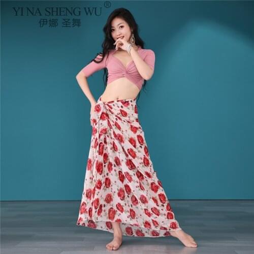 Loose Design Sexy Belly Dance Costume Top Printing Split Long Skirt Dance Costume Oriental Dance Performance Practice Clothes