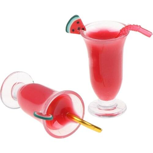 DIY Miniature Dollhouse Watermelon Juice with Straw 1:12 Kitchen For Doll Dollhouse Dolls Accessories