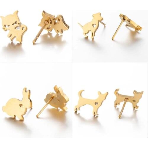 Fashion Cute Litter Dog Cat Rabbits Elephants Stud Earrings Fine Animal Piercing Earrings for Charm Men Women Party Club Jewelry