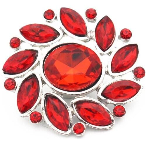 New Arrival 10pcs/lot Metlal Flower Red Rhinestone Stone Snap Buttons Fit 18mm/20mm Snap Bracelet Necklace DIY Jewelry