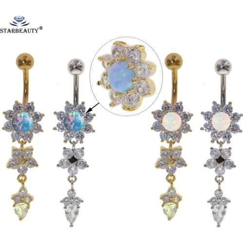 Fire Opal Flower Dangle Belly Bars Belly Button Earring Gold-Color Ring Belly Piercing Body Jewelry Navel Piercing ombligo