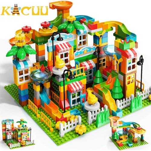 Amusement Park Marble Race Run Track Building Blocks Large Bricks DIY Construction Toys Set Children Gift