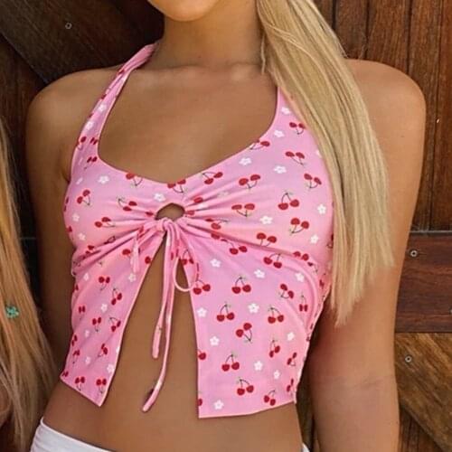 Paisley Crop Top Ruched Tie Up y2k Camis V Neck Halter Top Women 2021 Summer New Corset Top Harajuku Tank Top Cute 90s