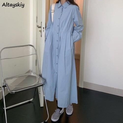 Dresses Women Solid Draped Mid-calf Length Korean Style Simple Chic Trendy Spring Slim Midi College Ulzzang Vestido Feminino