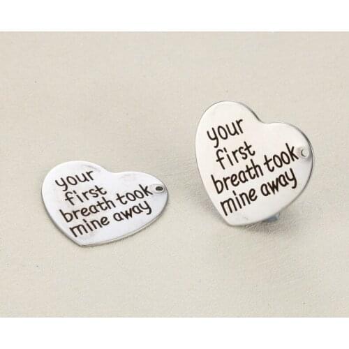 20pcs 27*27mm Diy heart charm accessories lettering your first breath took mine away stainless steel pendants for necklace