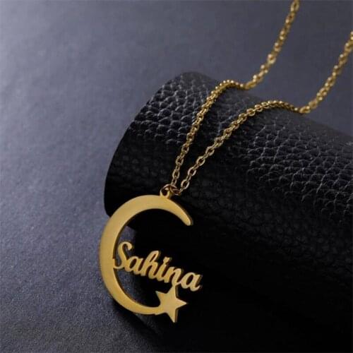 Custom Star Moon Necklace Pendant Romance Jewelry Customized Stainless Stee Bowknot Collares Name Necklace Girlfriend Gift