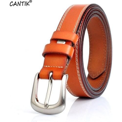 CANTIK Ladies Slim Real Genuine Leather Belts Female Retro Styles Pin Buckle Clothing Accessories for Women 2.2cm Width FCA003