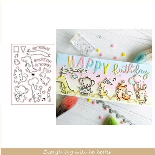 Happy Birthday Animals Rabbit Elephant Crocodile Fox Duck Balloon Clear Silicone Stamps Make Celebrate Cards Scrapbook DIY Paper