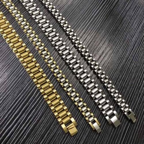 10mm/15mm Men Stainless Steel Watch band Strap Gold Bracelet Watchband Wristband Male Bracelets Hip hop Wrist Strap women