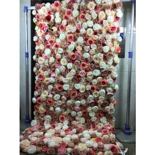 SPR roll up wedding artifical silk rose flower wall backdrop silk artificial flower wall