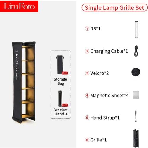 LituFoto R6 Full Color RGB Dual Color Temperature LED Fill Lamp+Grille Outdoor Photography Flash Lights Stick Set 10W 3200k-7500