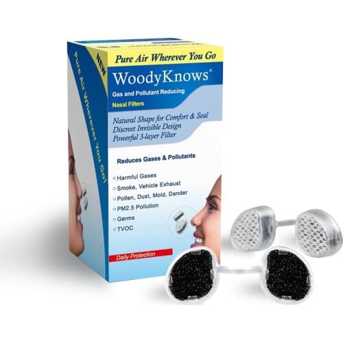 WoodyKnows Gas and Pollutant Reducing Nasal Filters Activated Carbon Material, Filtering Second-Hand Smoke, Formaldehyde, etc