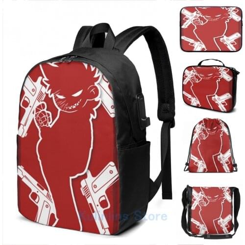 Funny Graphic print Eddsworld Tord White guns 2 USB Charge Backpack men School bags Women bag Travel laptop bag