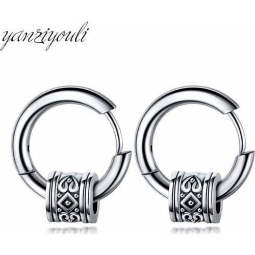 Korean Punk Fashion Women Totems Circle Earrings Retro Hoops Earrings Accessories Stainless Steel Mens Earrings Piercing Bijoux