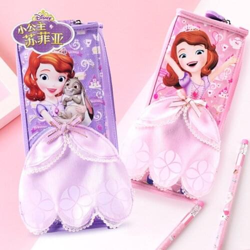 Disney Womens Cartoon Cute Zip Creative Large Capacity Sofia Stationery Case Canvas Pencil Bag for Primary School Students