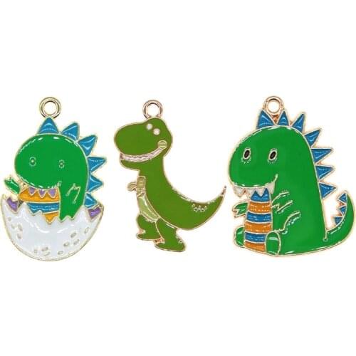 10pcs/set Cute little dinosaur enamal Enamle Charms Metal Pendant Golden Color Earring DIY Fashion Jewelry Accessorie