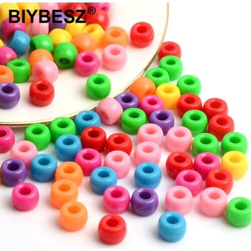 100pcs Acrylic Mixed Color Bucket Beads Plastic Acrylic Beads DIY Accessories Clothing Loose Beads Large Hole Round Beads