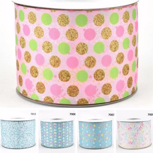 100Y/lot 75mm 3" heat transfer dots hearts stars Paisley printed grosgrain ribbon DIY handmade material welcome custom order