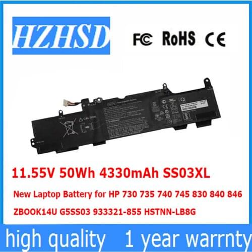 11.55V 50Wh 4330mAh SS03XL New Laptop Battery for HP 730 735 740 745 830 840 846 ZBOOK14U G5SS03 933321-855 HSTNN-LB8G